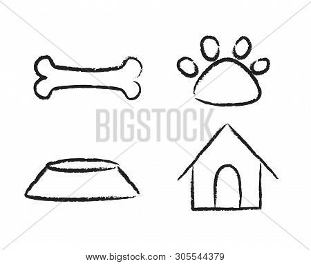 Pets Icons Over White Background. Stock Hand Draw Vector Illustration