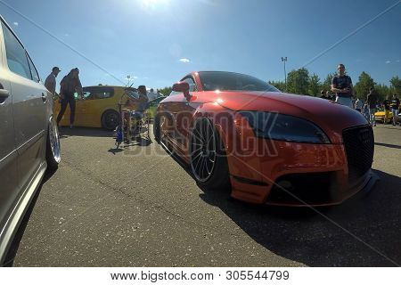 Moscow, Russia - June 01, 2019: Red Modified Audi Tt Parked On The Street. Car Tuned By Low Air Susp
