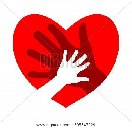 Heart Design With Child And Mother Hands, Family Concept Over White Background, Stock Vector Illustr