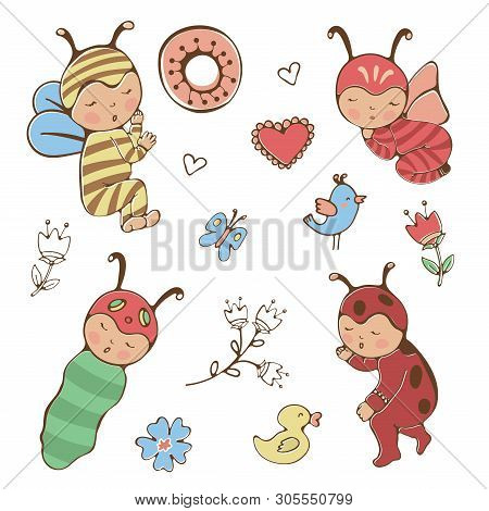 Babies Set. Cute Collection Of Babies Dressed Lke Bugs