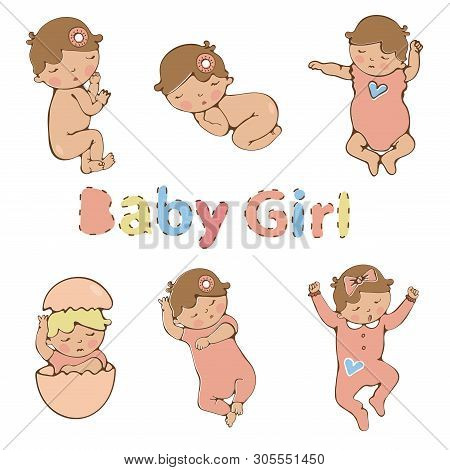 Babies Set. Cute Collection Of Baby Girls.
