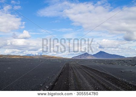 Dirt Road Along Central Highlands Of Iceland. Iceland Landscape. Route F907
