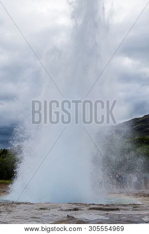 Strokkur Geothermal Area. Strokkur Geyser Eruption, Iceland