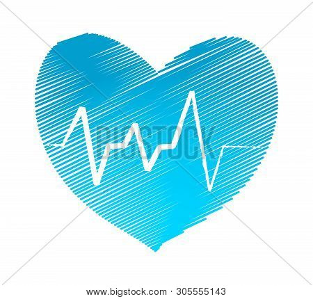 Hatch Heart With Pulse Symbol Stock Vector Illustration Design