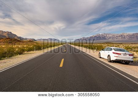California, Usa - April 4, 2019: White Kia Optima Parked On The Roadside In California