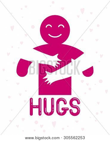 Hugs With Loving Hands Of Beloved Person, Lover Woman Hugging His Man And Shares Love, Vector Icon L