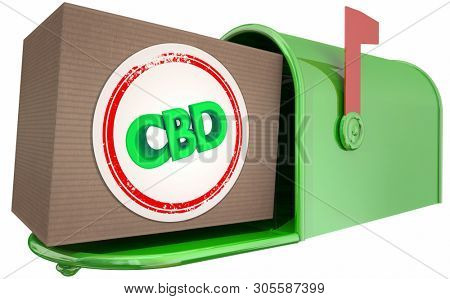 CBD Cannabidiol Marijuana Cannabis Mailbox Package Delivery 3d Illustration