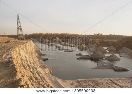 A Dragline Excavator In A Sand Quarry. Phosphorite Mine. Bulk Material Handling