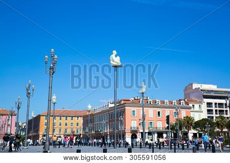 Nice, France - April 18 2017. Place Massena, Historic Square In Nice, Old Town.