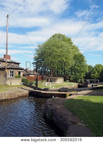 The Exit Lock Gates At Brighouse Basin On The Calder And Hebble Navigation Canal With 19th Century L
