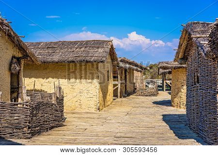 Reconstructed  Old Traditional Huts In The Bay Of The Bones, Museum On Water, Authentic Reconstructi