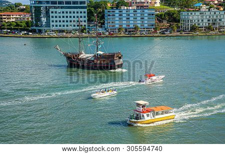 Castries, Saint Lucia - November 21, 2016: Saint Lucia Is A Caribbean Island With A Pair Of Tapered 