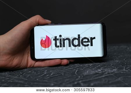 Tula, Russia - May 12 , 2019: Tinder On Phone Display.