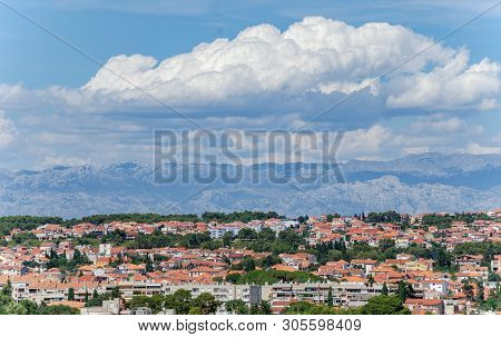 Zadar, Croatia - July 15, 2017: Zadar City From Tower. Zadar Is Famous Tourist Spot At Adriatic Sea 