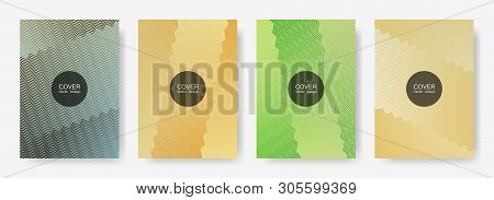 Zig Zag Lines Halftone Banner Templates Set, Vector Backgrounds For   Brochure Covers. Stylish Zig Z