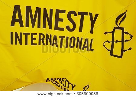 June 08, 2019, Toulouse, France. Poster Of Amnesty International During Pride March
