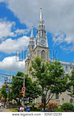 Ottawa, Canada - July 1, 2009: Notre Dame Cathedral In Downtown Ottawa, Ontario, Canada.