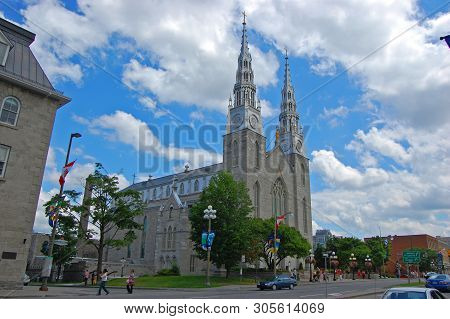 Ottawa, Canada - July 1, 2009: Notre Dame Cathedral In Downtown Ottawa, Ontario, Canada.