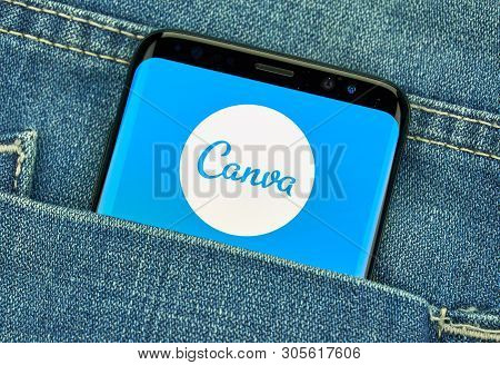 Montreal, Canada - December 23, 2018: Canva Android App And Logo On Samsung S8 Screen. Canva Is A Gr