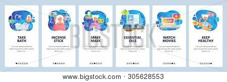 Mobile App Onboarding Screens. Relax And Spa, Beauty Salon, Healthy Lifestyle. Menu Vector Banner Te