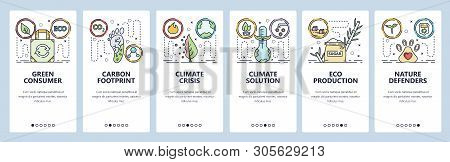 Mobile App Onboarding Screens. Global Warming And Climate Change. Carbon Footprint, Nature Protectio