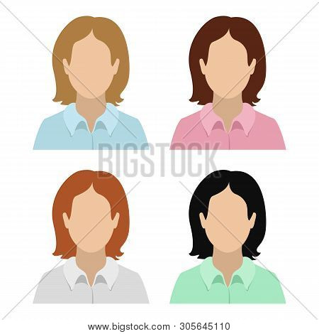 Caucasian Woman In Chemise. Set Of Abstract Female Avatars. Vector.