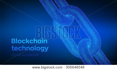 Block Chain. Crypto Currency. Hyperlink Chain. Blockchain Concept. 3d Wireframe Chain With Digital C