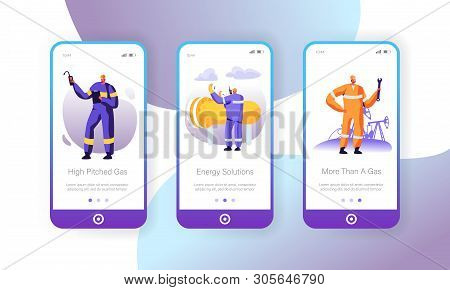 Gas Industry Mobile App Page Onboard Screen Set, Maintenance Service, Gasman Engineering Pipe, Mecha