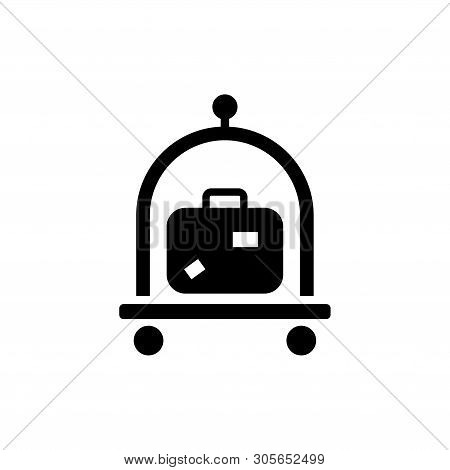 Baggage, Luggage, Suitcases Trolley. Flat Vector Icon Illustration. Simple Black Symbol On White Bac