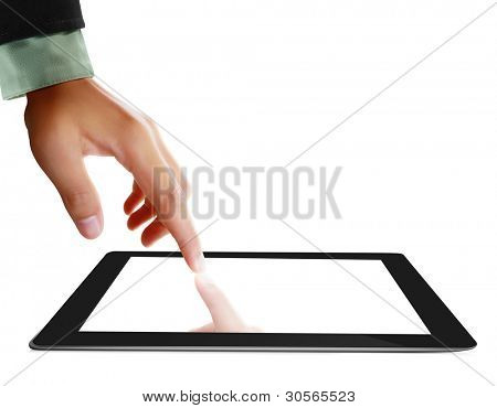 mains sont orientées sur le touch screen, touch-pad