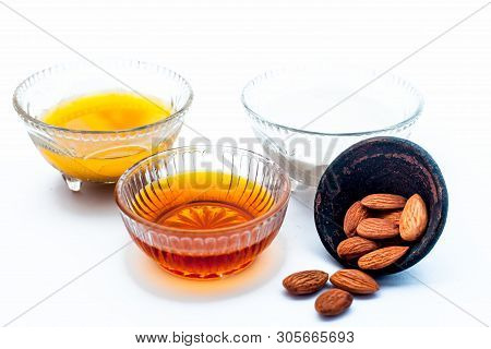 Natural Ex-foliating Face Mask Isolated On White In A Glass Bowl I.e. Raw Milk Well Mixed With Honey