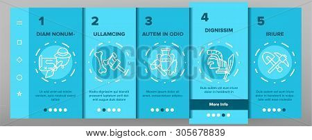 Archeological Tools And Excavations Vector Onboarding Mobile App Page Screen. Archeology Science. Ar