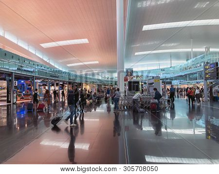 Barcelona, Spain - June 08, 2019. El Prat Josep Tarradellas Airport. Public Area At The Terminal T1.
