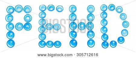 Sign Designation Blue Plastic Jars On A White Background The Word Pehd, High Density Polyethylene, I