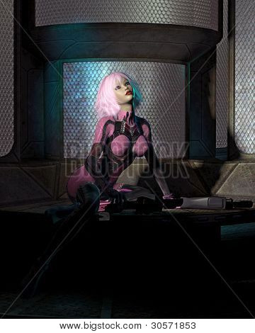 Science-Fiction Catsuit dívka v temné místnosti