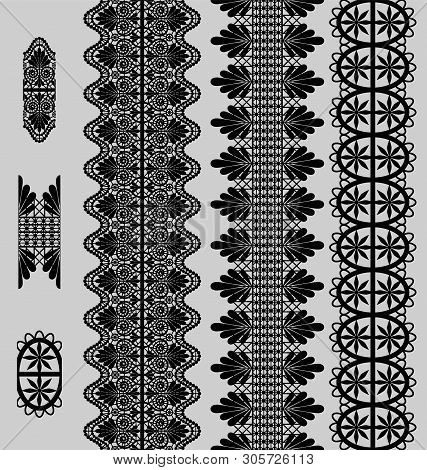 Lace Embroidery Trim Elements Pattern Brushes Vector