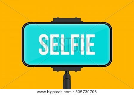 Creative Illustration Of Monopod Selfie Stick With Empty Phone Mobile Screen Isolated On Background.