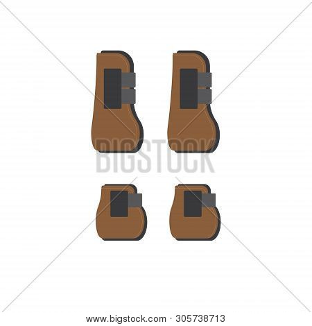 Vector Logo Icon Of Cartoon Flat Horse Equestrian Protective Boots Set Isolated On White Background