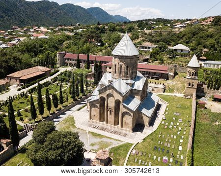 Aerial View To Transfiguration Church. Samtavro Monastery Has Living Pillar And The Particle Of The 