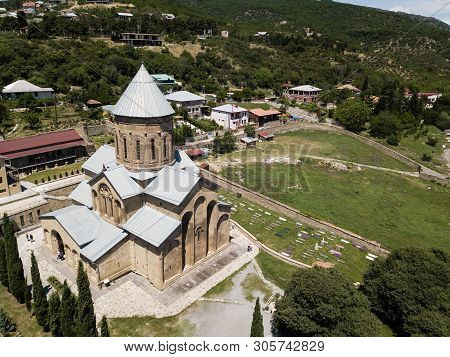 Aerial View To Transfiguration Church. Samtavro Monastery Has Living Pillar And The Particle Of The 
