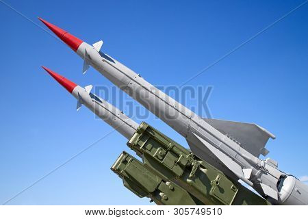 Soviet surface-to-air anti aircraft systems on the military exhibition
