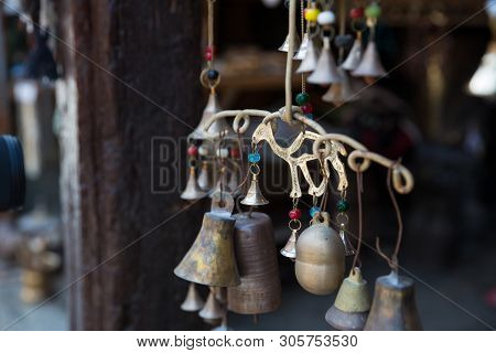 Brass Bell. Picture Close Up Brass Bells In Lagich Village, Azerbaijan.