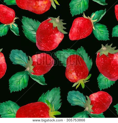 Strawberry Seamless Pattern.watercolor Art. Hand Made Illustration.