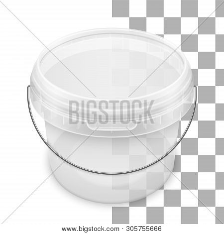 Transparent Round Empty Plastic Bucket With Metallic Handle For Storage Of Foodstuff, Butter, Paint 