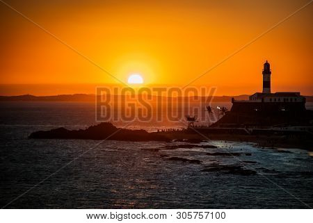 Salvador, Brazil: Portrait Of The Farol Da Barra Salvador Brazil Lighthouse. Beautiful Landscape Wit