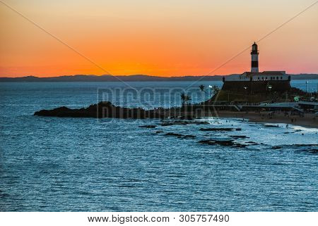 Salvador, Brazil: Portrait Of The Farol Da Barra Salvador Brazil Lighthouse. Beautiful Landscape Wit