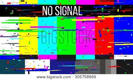 Creative Illustration Of No Signal Tv Test Pattern Background. Television Screen Error. Smpte Color 