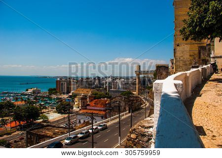 Salvador, Bahia, Brazil: Lacerda Elevator And All Saints Bay Baia De Todos Os Santos In Salvador.