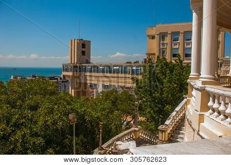 Salvador, Bahia, Brazil: Lacerda Elevator And All Saints Bay Baia De Todos Os Santos In Salvador.