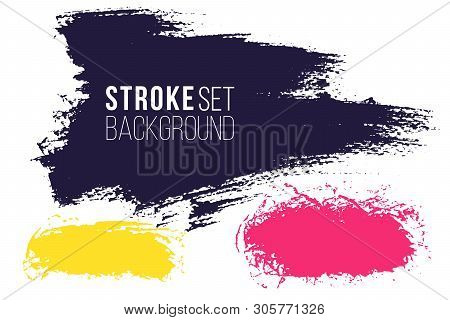 Vector Set Of Hand Drawn Brush Strokes, Horizontal Stains For Backdrops. Multi Color Design Elements